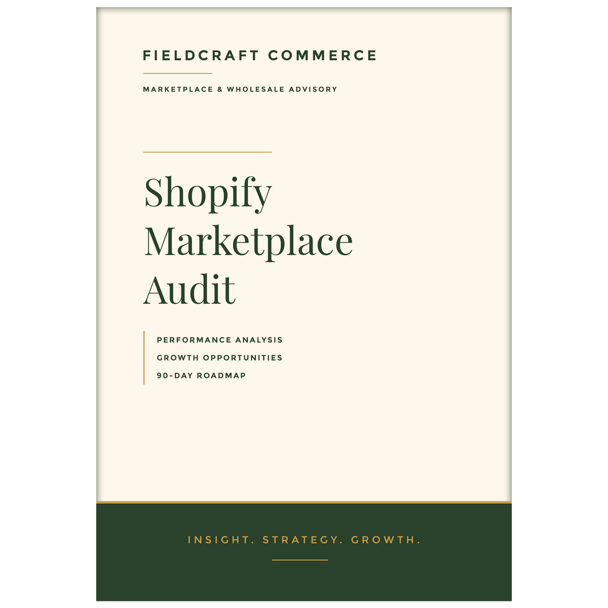 Shopify Store Audit report cover by Fieldcraft Commerce