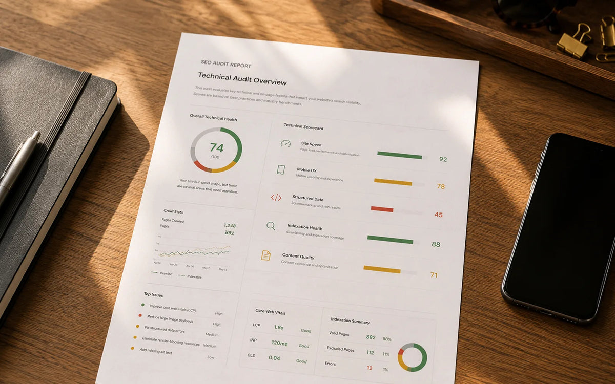 Shopify technical seo audit report fieldcraft commerce